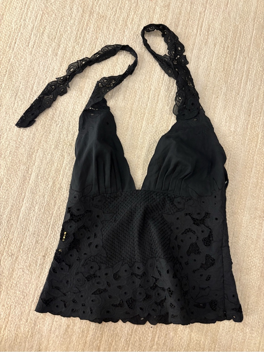 Catherine Malandrino Black Lace Trim Camisole tank top halter top